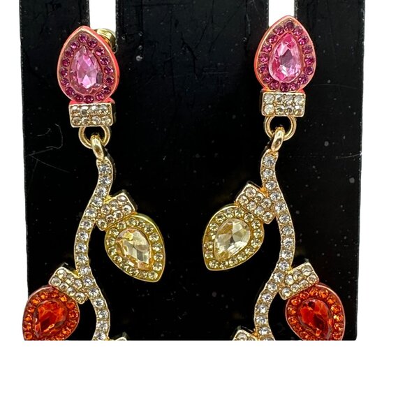 Multicolor Crystal Christmas Light Earrings Festive Statement Jewelry Holiday - Picture 3 of 8